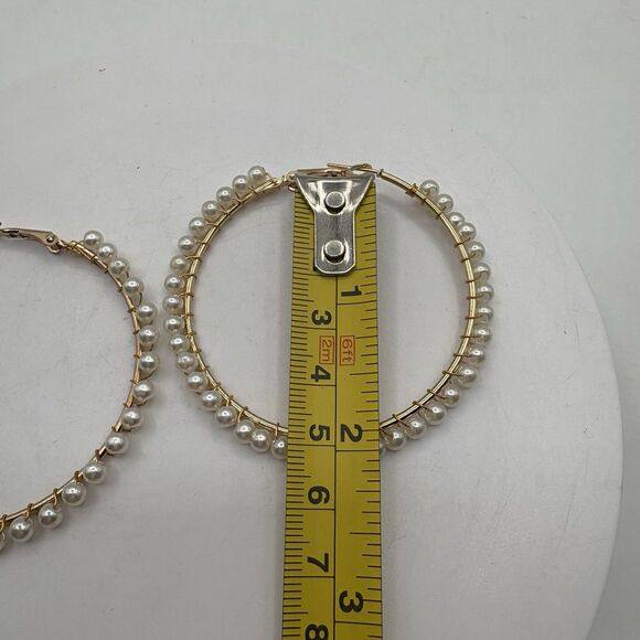 Lot Os 3 Pair Gold Tone Hoop Earrings Faux Pear Accents Large Statement - Picture 7 of 7